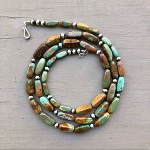 Long Earthy Kingman Turquoise Bar Bead Necklace